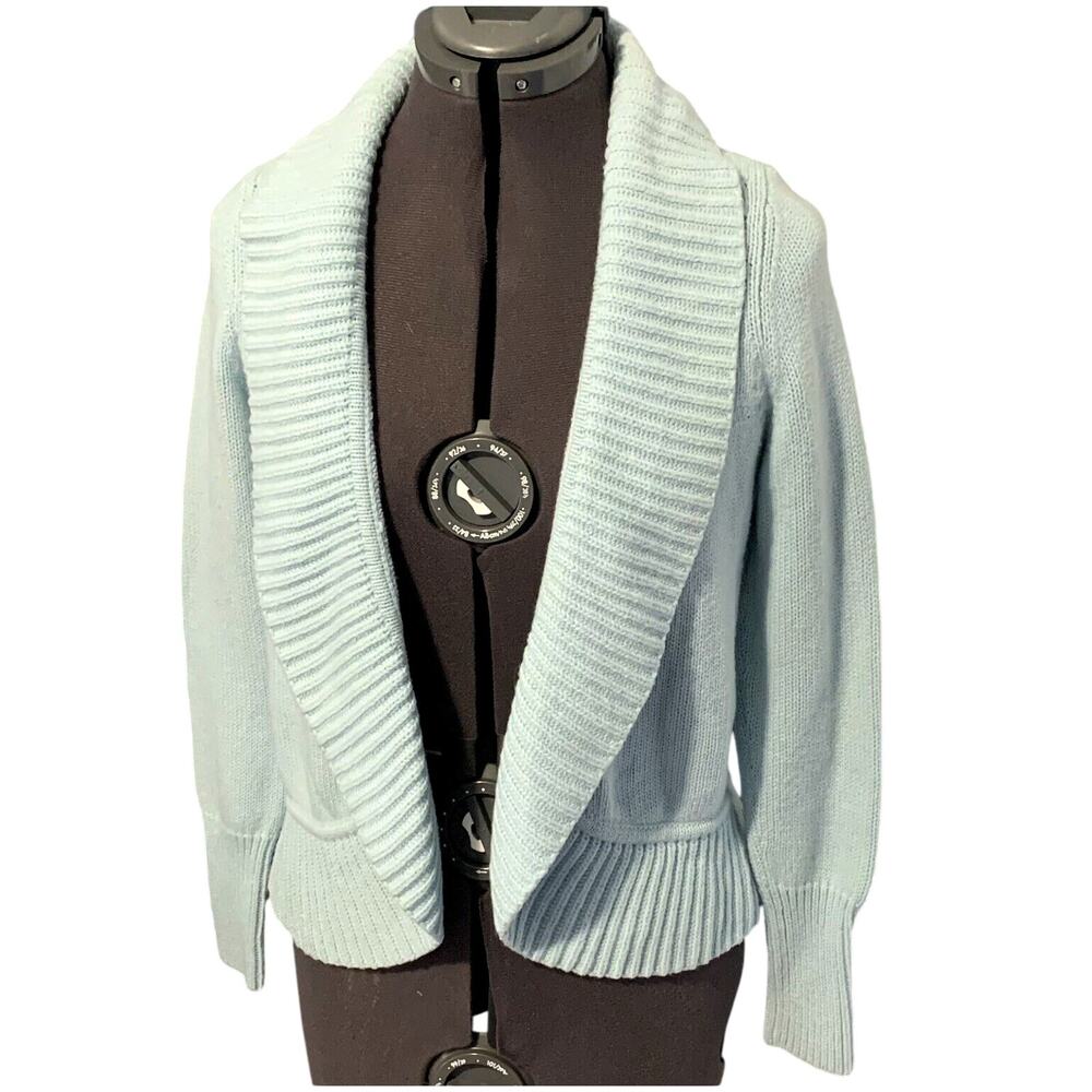 Cozy Lambs Wool Blend Light Blue Cardigan Sweater Small Petite Open Front Soft